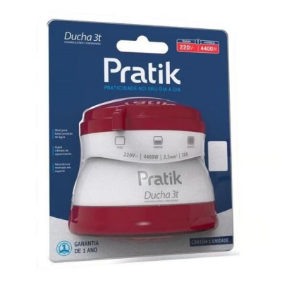 Chuveiro Ducha Pratik 3 Temperaturas 4400W Branco/Vinho